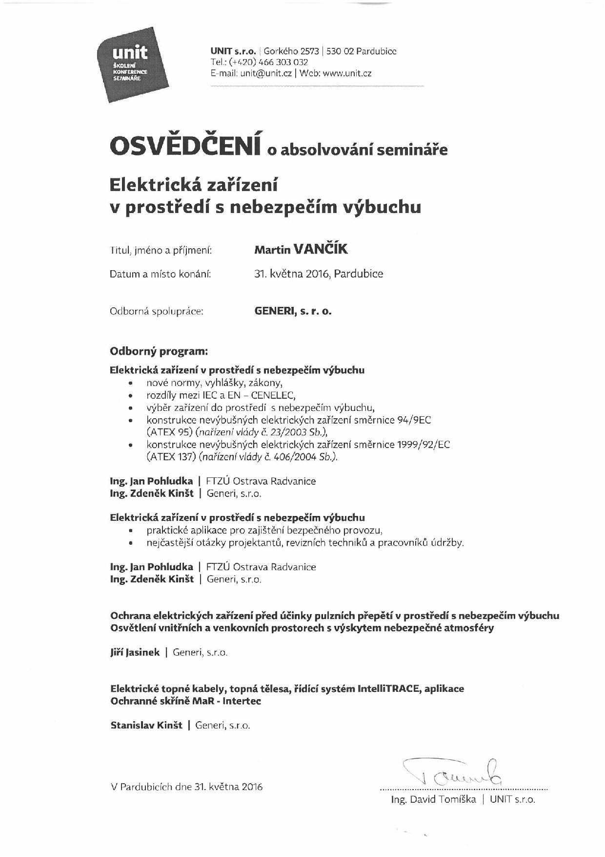 Osvědčení školení UNIT Padubice_Ex_31.05.2016