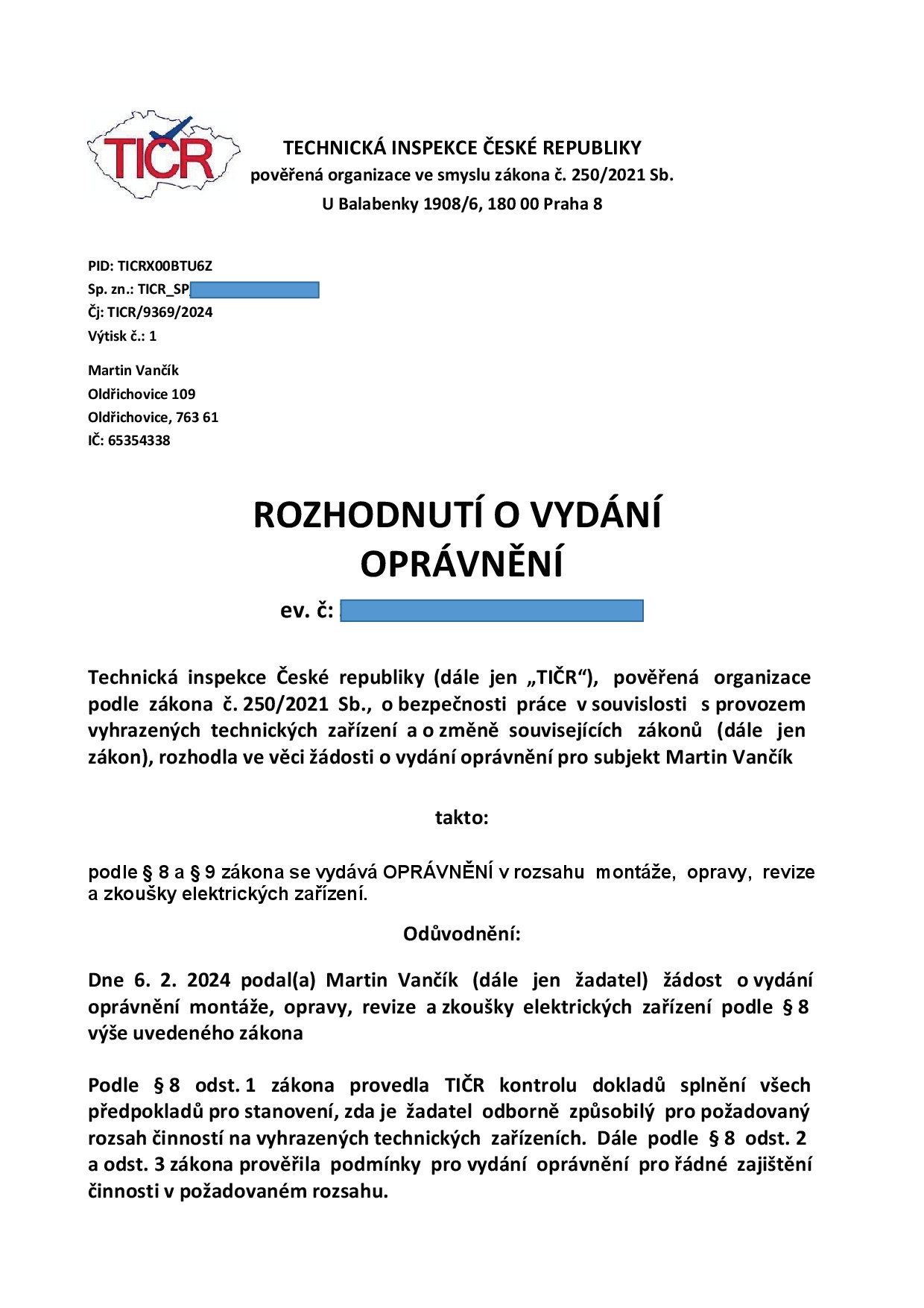 Rozhodnutí o oprávnění TIČR_elektro_20.02.2024-0001