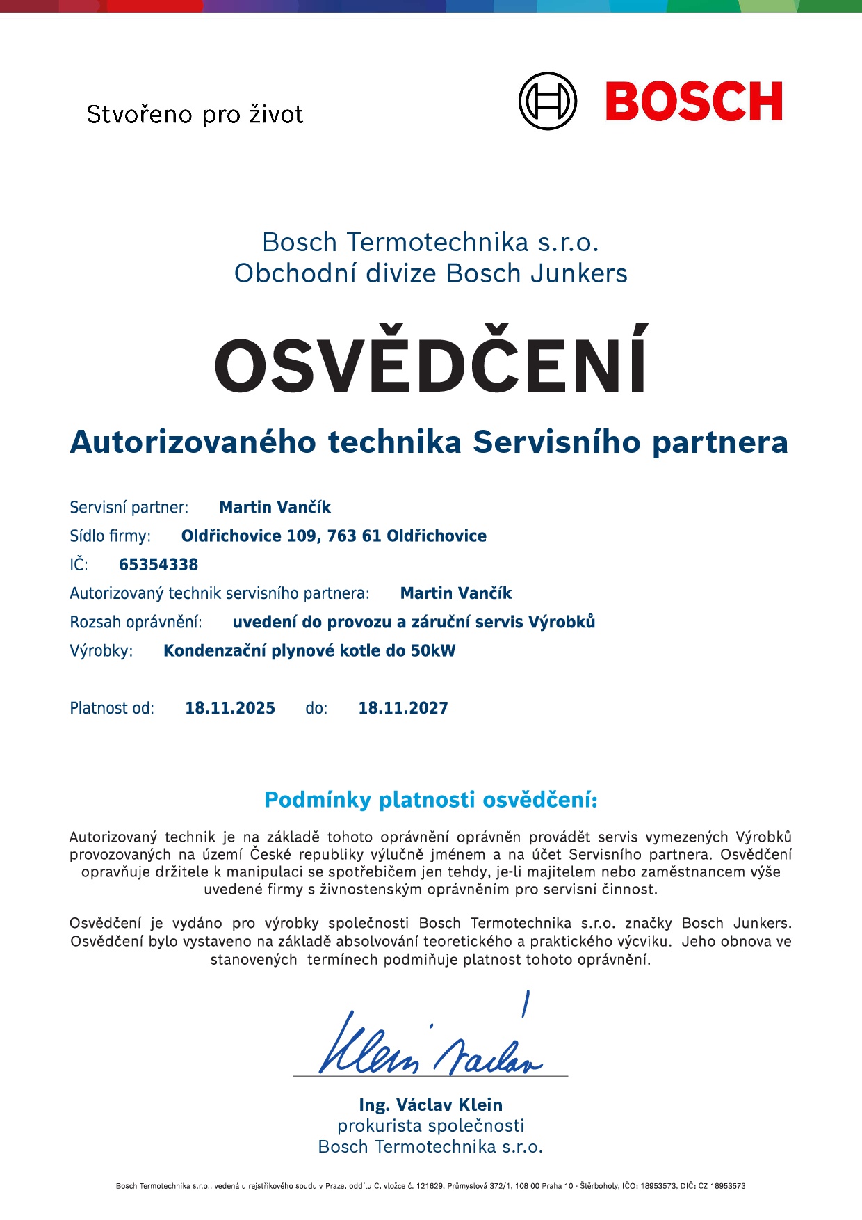 Certifikát BOSCH-Junkers_kondenzační kotle_11.2025